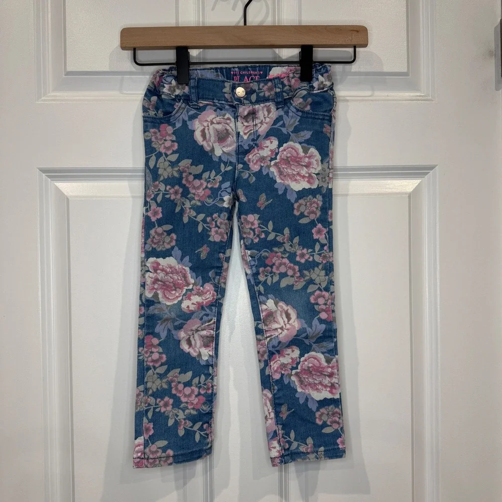 The Childrens Place Girls Jeans Blue Floral‎ Print Jegging Size 4T